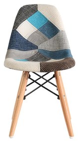 SCAUN JOY, MODEL PATCHWORK DENIM, SEZUT TAPITAT TEXTIL, PICIOARE LEMN