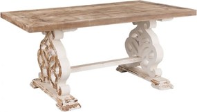 Masă dining shabby chic dreptunghiulară din lemn, natur, 8 locuri, cu bază ajurată, finisaj alb antichizat, 82 x 180 x 90 cm, „Madeleine”