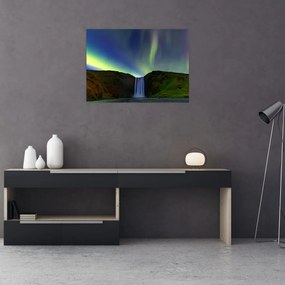 Tablou pe sticlă - Aurora Boreală în Islanda (70x50 cm)