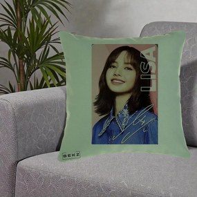 Perna Personalizata K-pop BLACKPINK Lisa cu Semnatura, 40x40 cm, Verde, Husa Detasabila, Perna Inclusa, BEKZ®