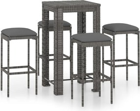 vidaXL Set mobilier bar de grădină cu perne, 5 piese, gri, poliratan