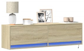 vidaXL Comodă TV de perete cu lumini LED, stejar sonoma, 140x31x38 cm