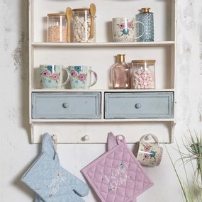 Etajeră de perete shabby chic din lemn alb cu două sertare, 56x13x60 cm, „Avallon”