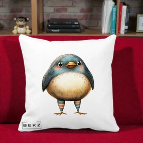 Perna Decorativa Pasare Teal-Bej cu Sosete Curcubeu, 40x40 cm, Alba Mata, Husa Detasabila, Perna Inclusa, BEKZ®