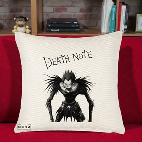 Perna Personalizata Death Note Ryuk Shinigami Alb-Negru, 40x40 cm, Crem Reliefat, Husa Detasabila, Perna Inclusa, BEKZ®