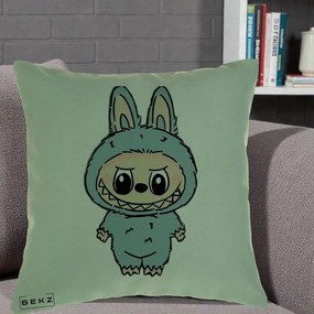 Perna Personalizata Labubu Albastru-Gri Solo, 40x40 cm, Verde, Husa Detasabila, Perna Inclusa, BEKZ®