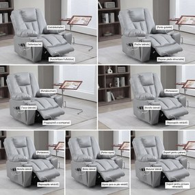 HOMCOM  Scaun Electric Rabatabil cu 8 Puncte de Masaj și Telecomandă, Fotoliu Modern din Microfibră, 94x96x106 cm, Gri | Aosom Romania