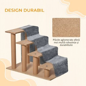 PawHut Scăriță pentru Câini Portabilă cu 4 Trepte, Scară pentru Animale Domestice, 60x35x44 cm, Gri Deschis | Aosom Romania
