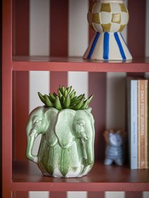 Vază din ceramică artizanală, verde, cu detalii sculpturale în formă de elefant, 15,5x15,5 cm, „Pontus"