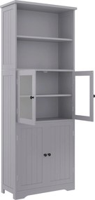 Dulap înalt pentru baie cu spațiu de depozitare, ușă de dulap din sticlă, rafturi ajustabile, 57,4x28,4x162,5 cm, Gri