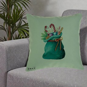 Perna Decorativa Saculet Cadouri Mos Craciun Acuarela Verde, 40x40 cm, Verde, Husa Detasabila, Perna Inclusa, BEKZ®