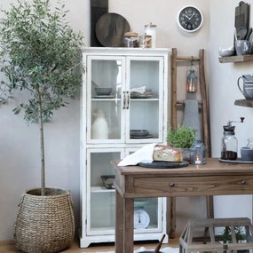 Vitrină shabby chic din lemn cu 4 uși vitrate, finisaj crem antichizat, 4 rafturi, 156×73×33 cm, „Provence"