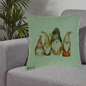 Perna Decorativa Gnomi de Craciun Patru, 40x40 cm, Verde, Husa Detasabila, Perna Inclusa, BEKZ®