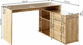 Birou PC universal de colţ, stejar artisan, TERINO