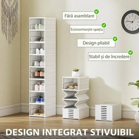 HOMCOM Dulap de Pantofi Modular cu 8 Cutii Stivuibile pentru Pantofi, 26x35x140 cm, Alb | Aosom Romania