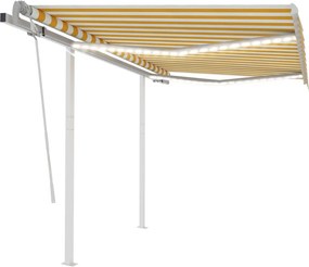vidaXL Copertină retractabilă manual cu LED, galben/alb, 3,5x2,5 m