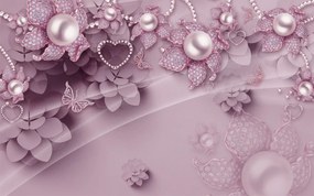 Tapet Premium Canvas - Abstract flori mov cu perle
