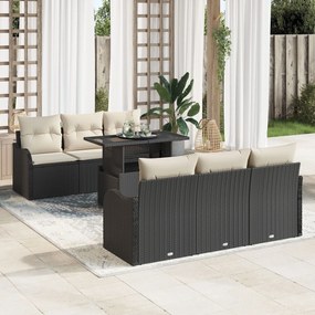 vidaXL Set de canapele pentru grădină cu pernă 7 pcs Negru Rattan poli