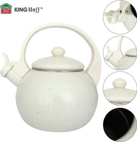 Ceainic cu fluier Kinghoff KH 2040, 2 l, interior emailat, compatibil cu plitele cu inducție, culoare crem