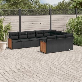 3228015 vidaXL Set canapele de grădină cu perne, 10 piese, negru, poliratan