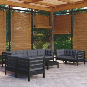 3096278 vidaXL Set mobilier de grădină cu perne, 9 piese, lemn masiv de pin