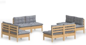 3096039 vidaXL Set mobilier de grădină cu perne, 8 piese, gri, lemn de pin