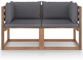 Canapea de gradina paleti, 2 locuri, perne antracit, lemn pin