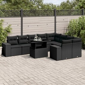 3269385 vidaXL Set canapele de grădină cu perne, 10 piese, negru, poliratan