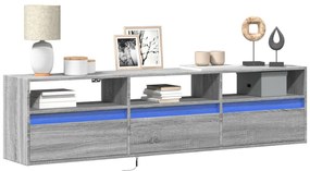vidaXL Comodă TV de perete cu lumini LED, gri sonoma, 180x31x45 cm
