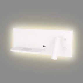 Aplica de perete cu spot LED, lumina ambientala, mufa USB si incarcare wireless, SUPERIOR alb