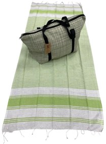 Set elegant geanta de plaja + prosop HAMAM 75x150 cm, verde