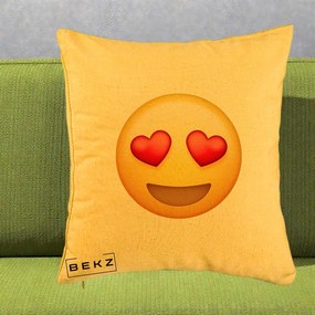 Perna Decorativa Emoji Inimi in Ochi, 40x40 cm, Galben, Husa Detasabila, Perna Inclusa, BEKZ®