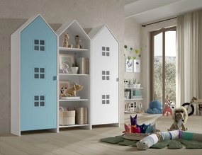 Set 3 dulapuri pentru copii Casami tip colibă de plajă – 1 deschis, 1 cu ușă Albastru și 1 cu ușă albă – Vipack
