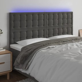 vidaXL Tăblie de pat cu LED, gri închis, 180x5x118/128 cm, catifea