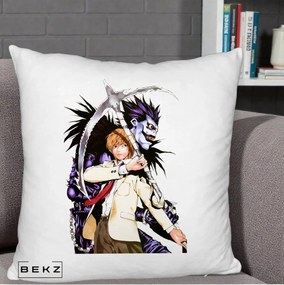 Perna Personalizata Death Note Light si Ryuk Duo, 40x40 cm, Alb Pufos, Husa Detasabila, Perna Inclusa, BEKZ®