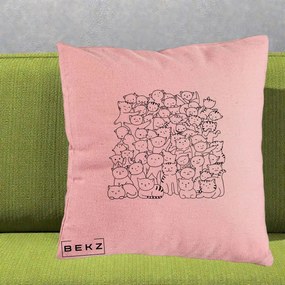 Perna Personalizata Many Cats Pattern Alb-Negru, 40x40 cm, Roz, Husa Detasabila, Perna Inclusa, BEKZ®