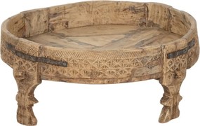 Măsuță de cafea rotundă din lemn masiv sculptat manual, natur, cu blat tip tavă, finisaj natural, 26 x 65 cm, „Bravura” – Ethnic Collections