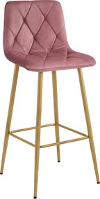 Scaun de bar NADO VELVET roz inchis, cu picioare in decor de stejar