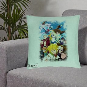 Perna Personalizata Nanatsu no Taizai Cele Sapte Pacate Mortale Anime, 40x40 cm, Verde Menta, Husa Detasabila, Perna Inclusa, BEKZ®