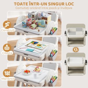 AIYAPLAY Set Masă și Scaun pentru Copii 3 în 1 cu Masă de Construcție, Tablă, Suport Convertibil și Containere, Masă Multiactivitate cu Scaun de Plastic pentru Copii 2-4 Ani pentru Cameră Copii | Aosom Romania