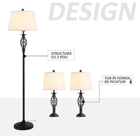 HOMCOM Set 3 Lampi pentru Interior (2 de Masa si 1 de Podea), Design Modern, pentru Living sau Dormitor | Aosom Romania