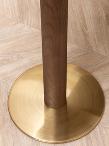 Masă bar din lemn de stejar și metal, ovală, cu picior disc auriu, natur, finisaj satinat, 160×60×107 cm, „Barrio"