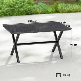 Outsunny Masă de grădină pentru 6 persoane cu suprafață din lamele HDPE și structură metalică 150x90x74 cm negru | Aosom Romania