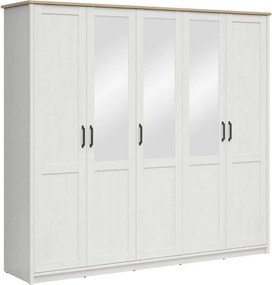 Dressing LOKSA, pin alb/stejar grandson, PAL laminat, cu 5 usi, 241x58
