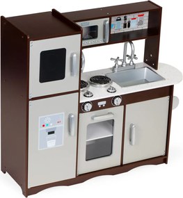Bucătărie pentru copii din lemn cu dulapuri și frigider
