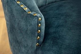 Set 2 scaune Stil Baroc, Catifea, Albastru Petrol, Metal, Auriu, Castle