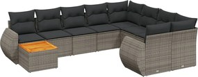 vidaXL Set mobilier de grădină cu perne, 10 piese, gri, poliratan