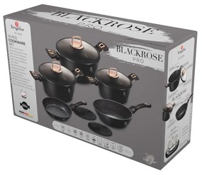 Set oale si tigai 10 piese cu capace Black Rose Collection Berlinger Haus BH 8168, antiaderente, strat titan, negre