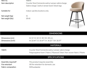 Scaun de bar design elegant LUX Camerota, Sabino beige