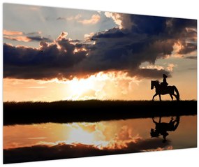 Tablou - Rider pe un cal la apus de soare (90x60 cm)